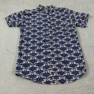 True Craft Shirt Mens Medium Blue Deer Skull Antler Print Button Up Casual